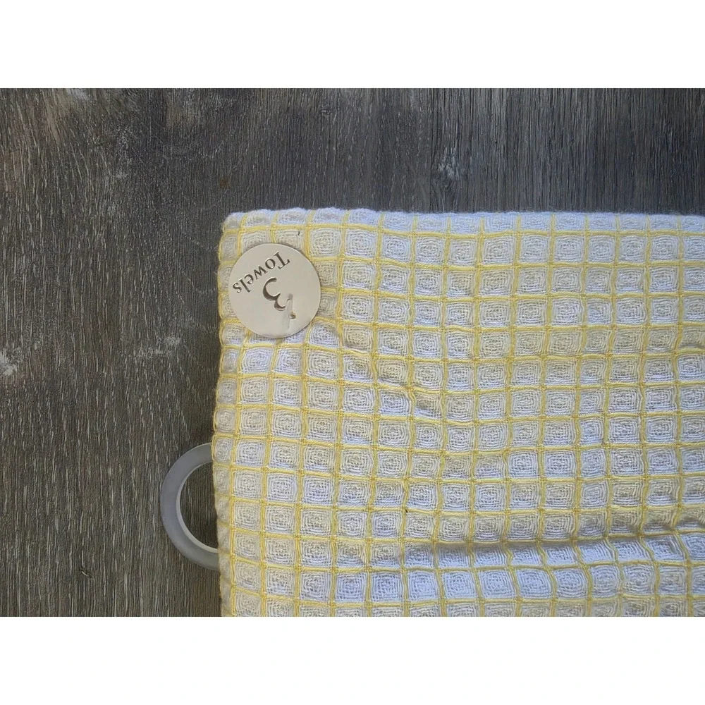 BADGLEY MISCHKA KITCHEN TOWELS (3) Yellow& WHITE  100% COTTON‎ POLYESTER NWT